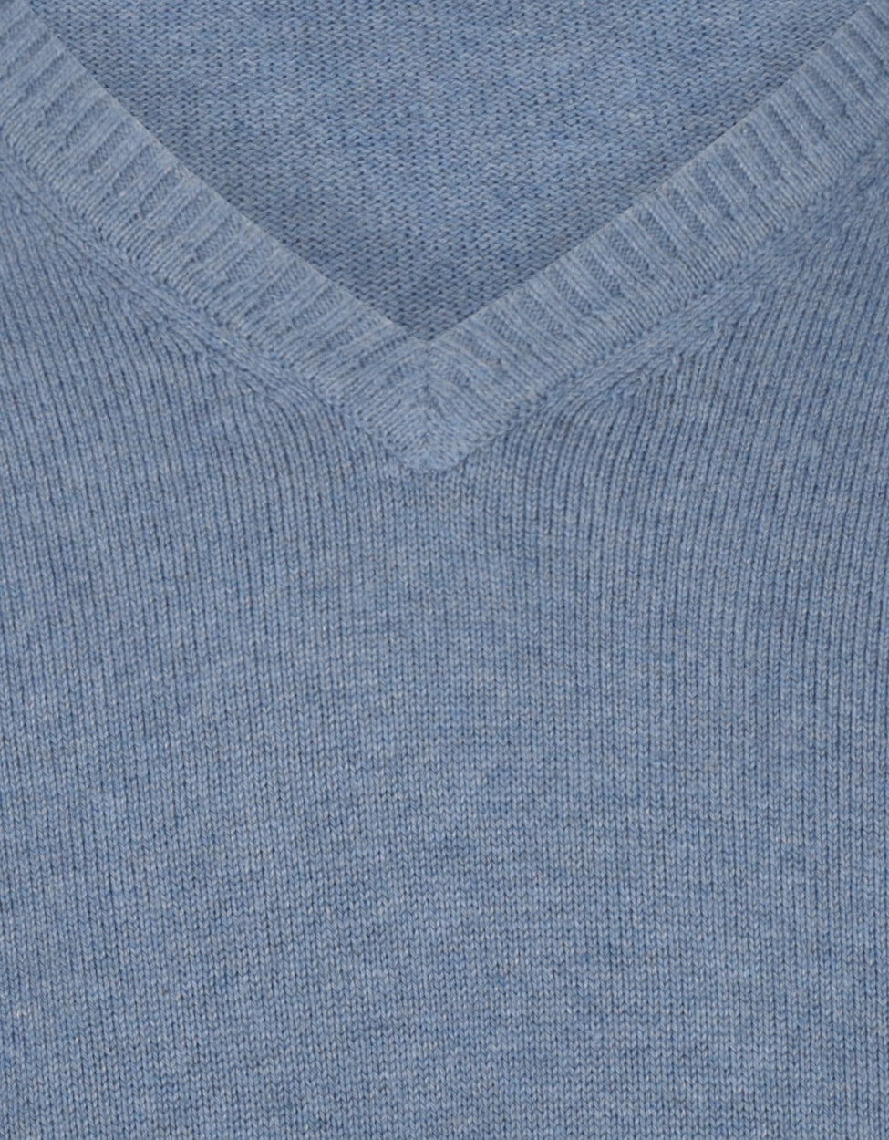 Katoenen V-Hals Pullover | Staal Blauw
