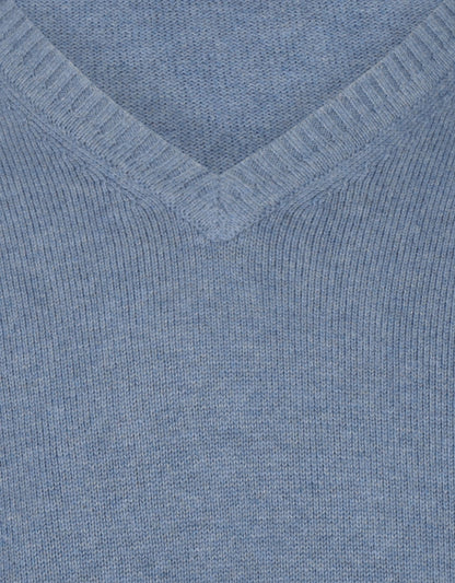 Katoenen V-Hals Pullover | Staal Blauw