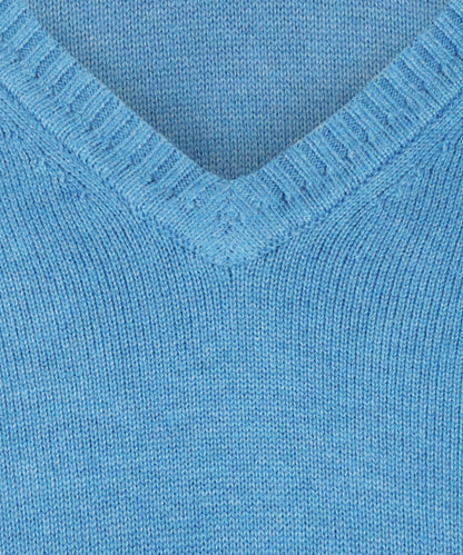 Baumwollpullover mit V-Ausschnitt | Blau