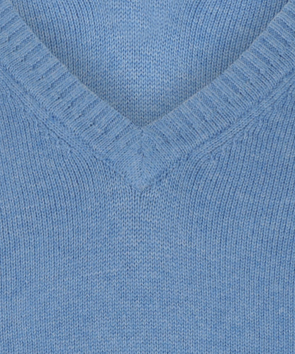 Katoenen V-Hals Pullover | Midden Blauw