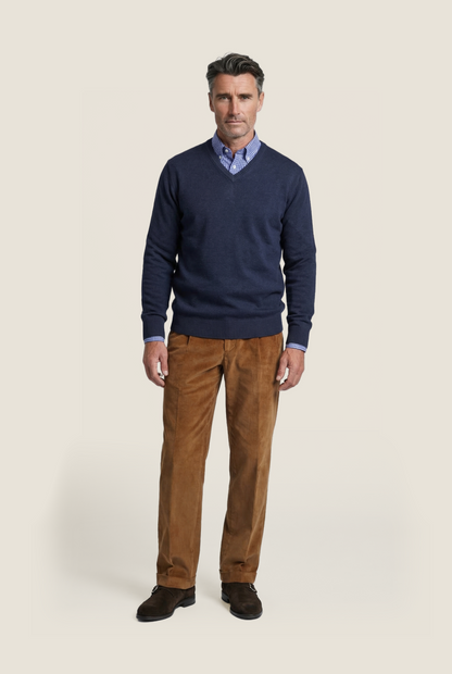 Baumwollpullover mit V-Ausschnitt | Marineblau