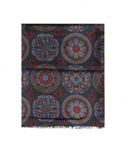 Sjaal Zijde/Wol | Groen Paisley Blauw Rood