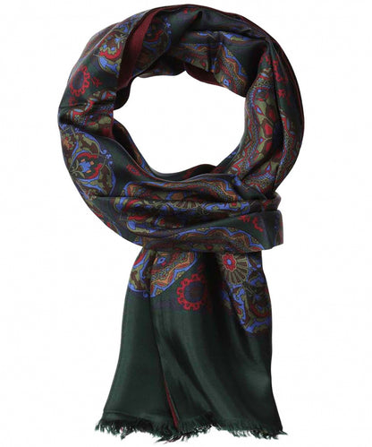 Sjaal Zijde/Wol | Groen Paisley Blauw Rood