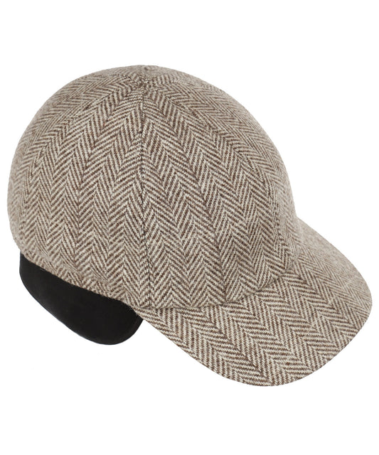 Baseball Cap oorflap | Beige Herringbone