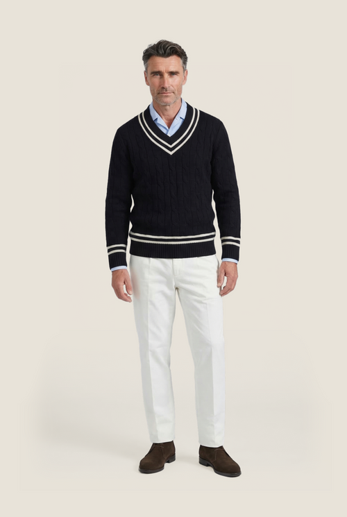 Cricket-Pullover mit V-Ausschnitt | Marineblau