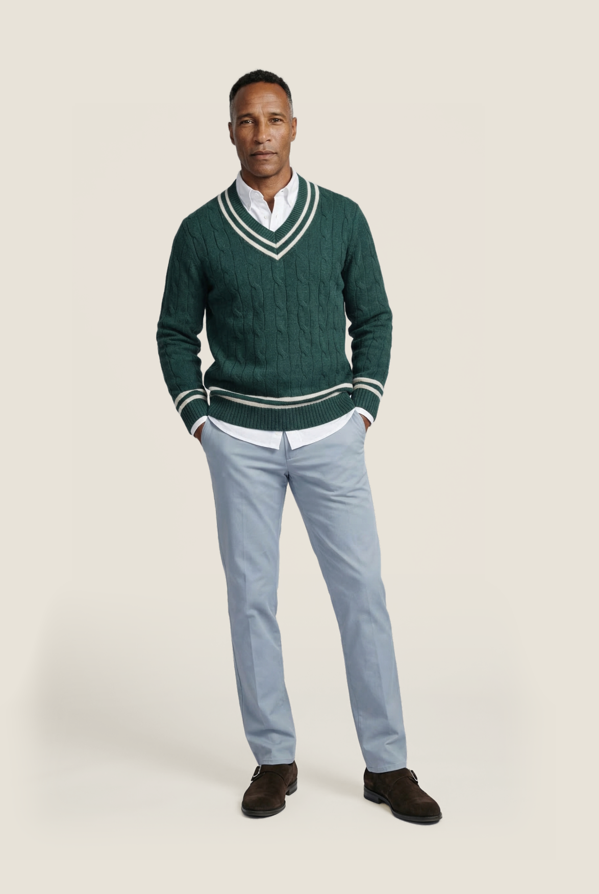Cricket-Pullover mit V-Ausschnitt | Grün