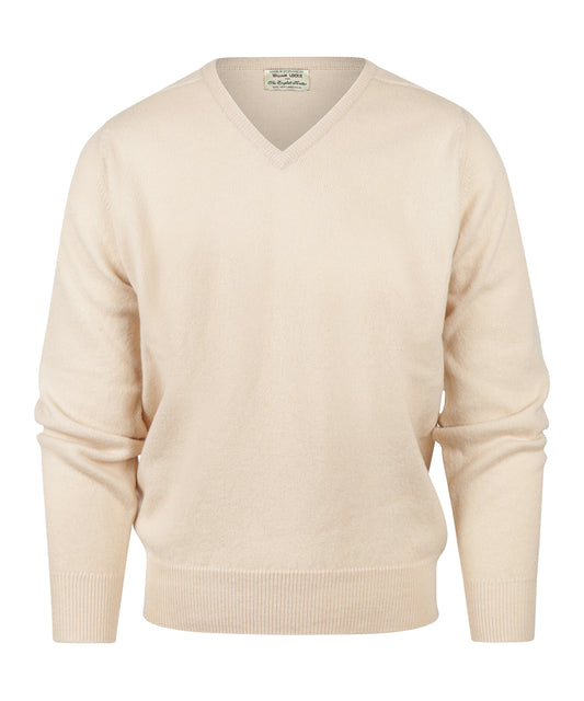 Pullover mit V-Ausschnitt aus Lammwolle *Sale* | Beige