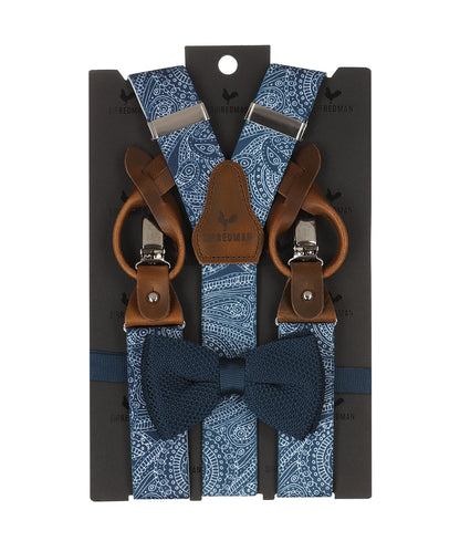 Bow tie/suspender combination with clips and tabs | Blue
