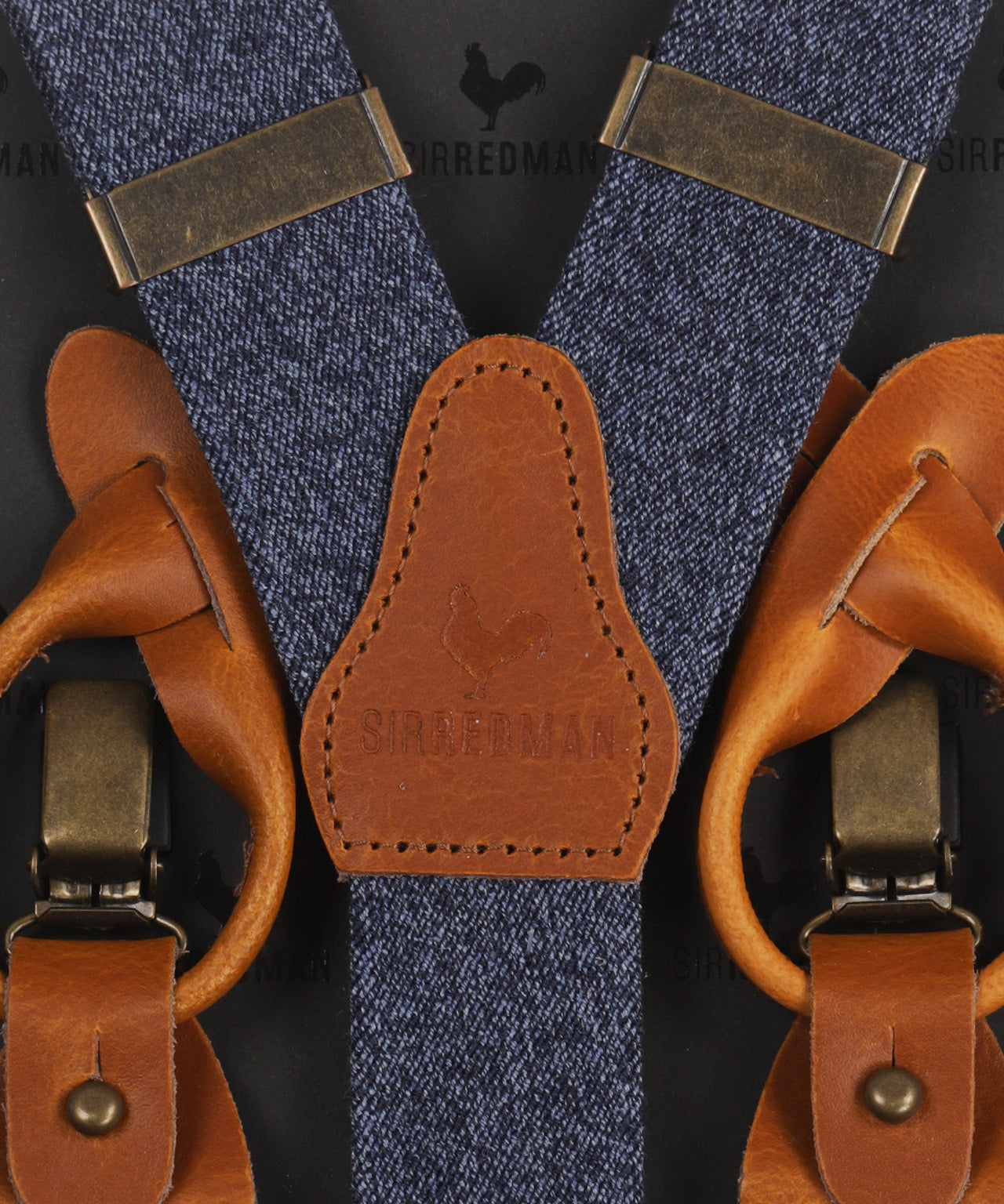 Luxury leather suspenders with clips and tabs | Blue