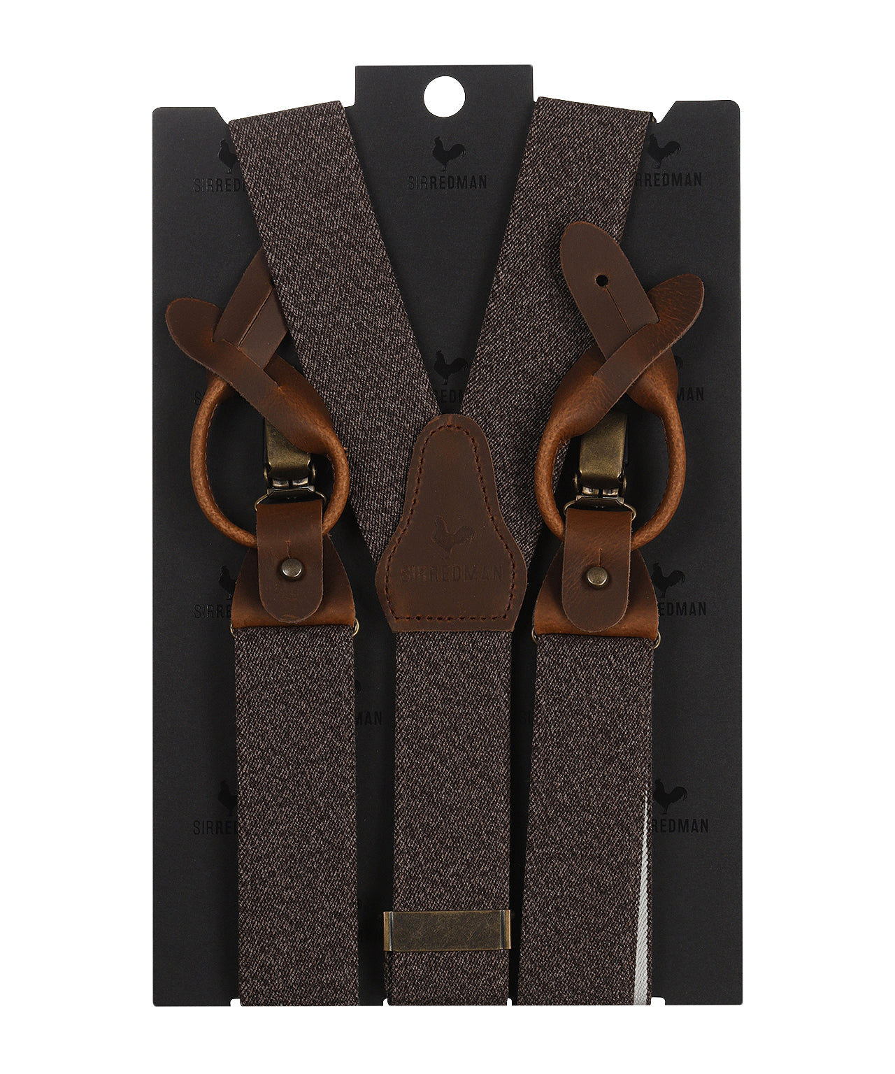 Luxury leather suspenders with clips and tabs | Brown