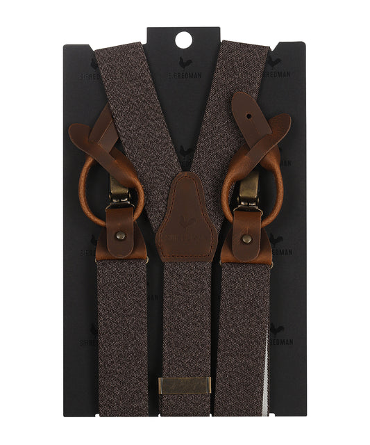 Luxury leather suspenders with clips and tabs | Brown