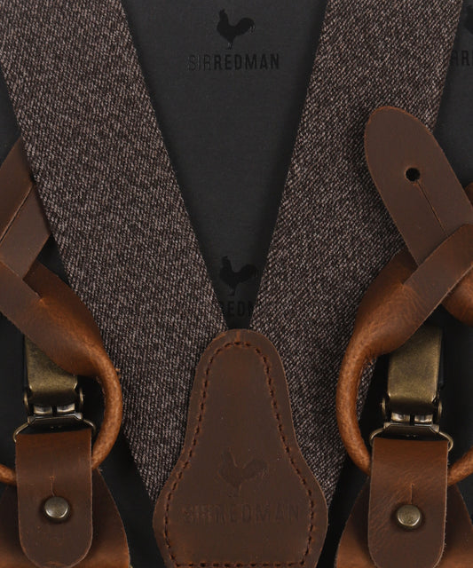 Luxury leather suspenders with clips and tabs | Brown