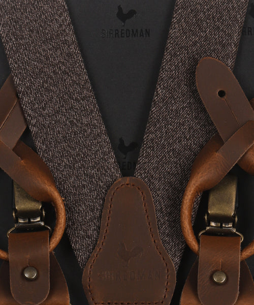 Luxe leren bretels met clips en patten | Bruin