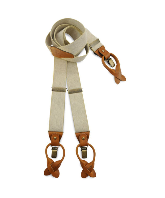 Luxuriöse Lederhosenträger mit Clips und Laschen | Weiß