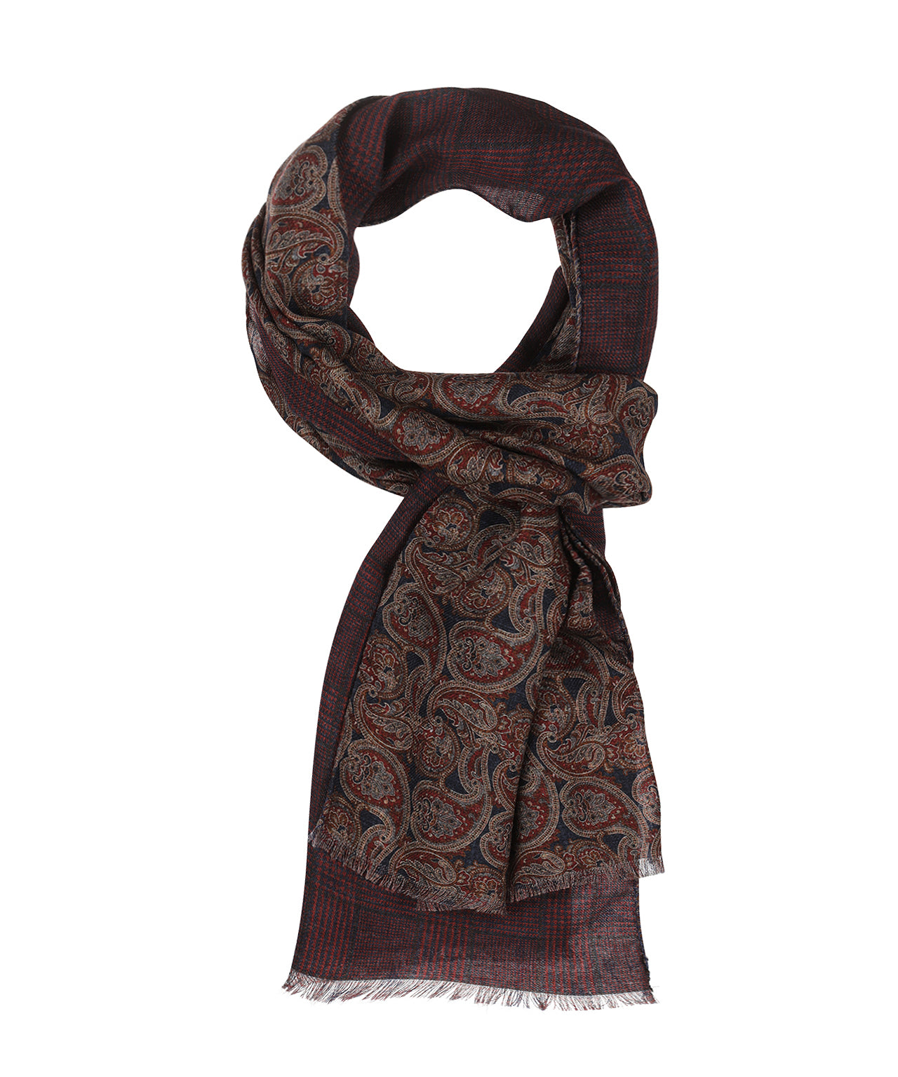 Sjaal 100%Wol | Bordeaux Navy Paisley