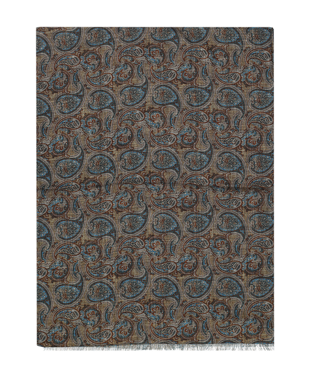 Sjaal 100%Wol | Bruin Blauw Paisley Ruit