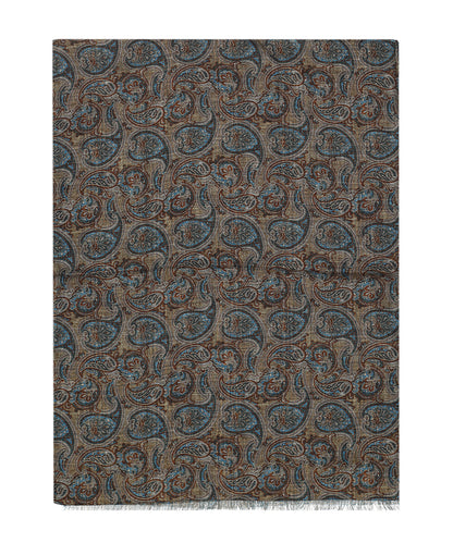 Sjaal 100%Wol | Bruin Blauw Paisley Ruit