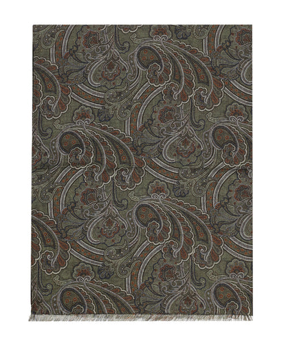 Sjaal 100%Wol | Groen Paisley Print
