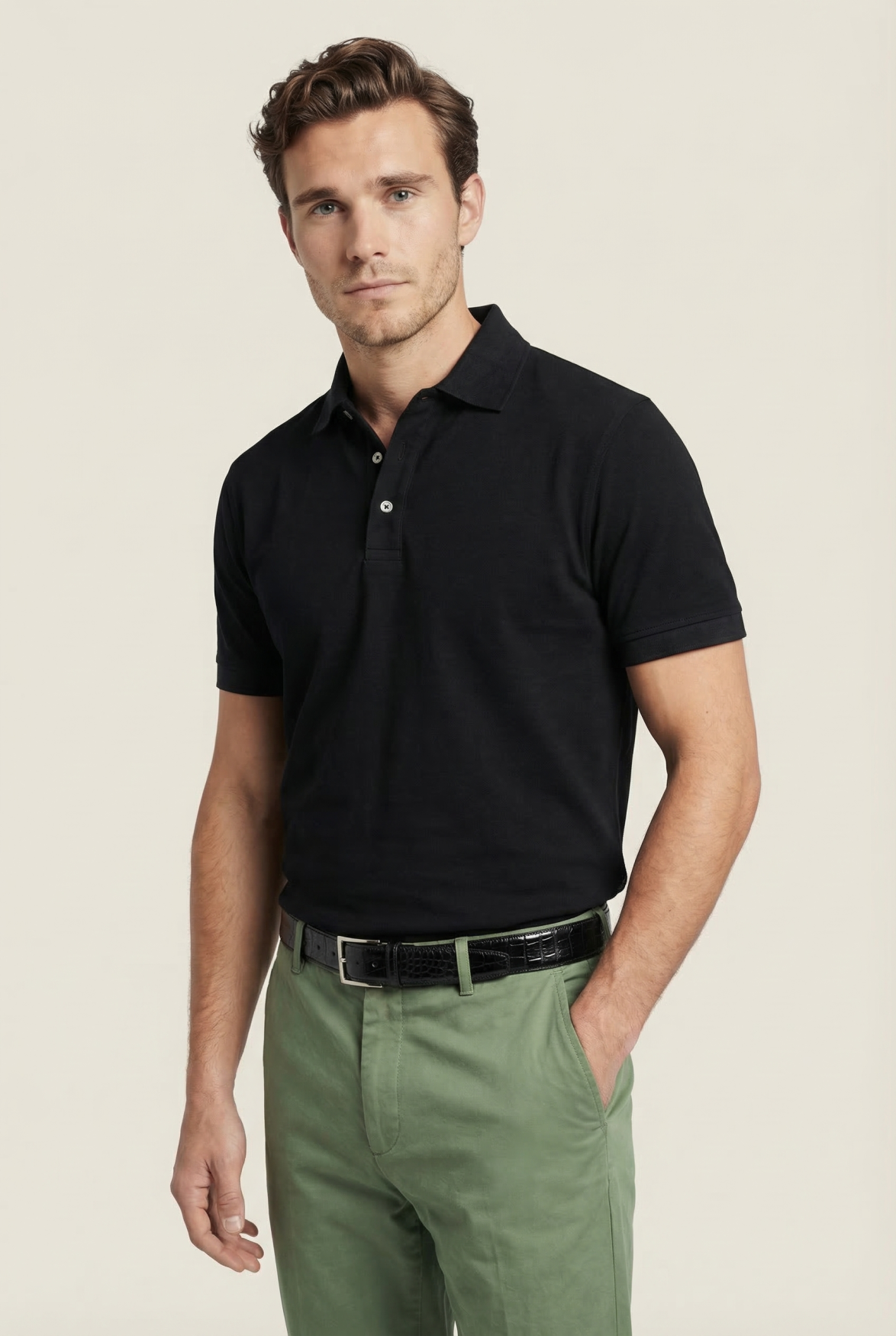 Kurzärmeliges Piqué-Poloshirt | Schwarz