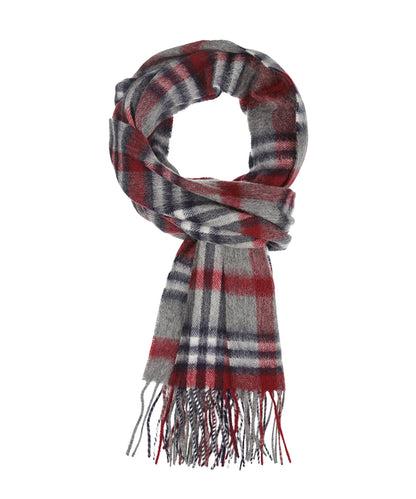 Sjaal Wol/Cashmere 30X190 | Grijs Bordeaux Multi