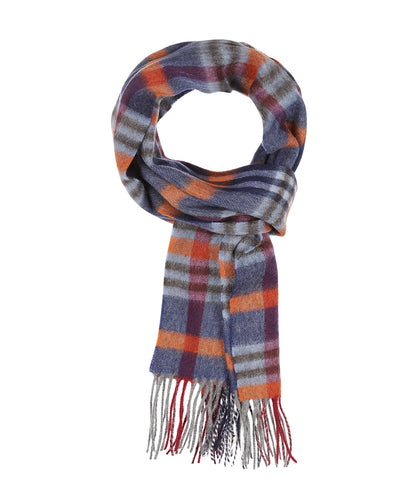 Sjaal Wol/Cashmere 30X190 | Donkerblauw Oranje Multi