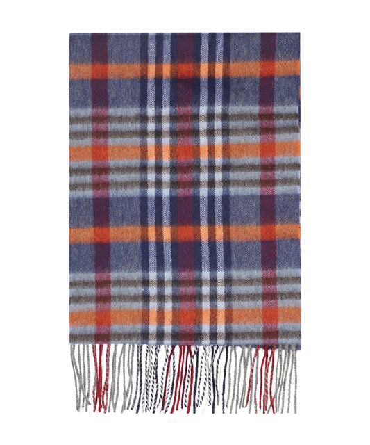 Sjaal Wol/Cashmere 30X190 | Donkerblauw Oranje Multi