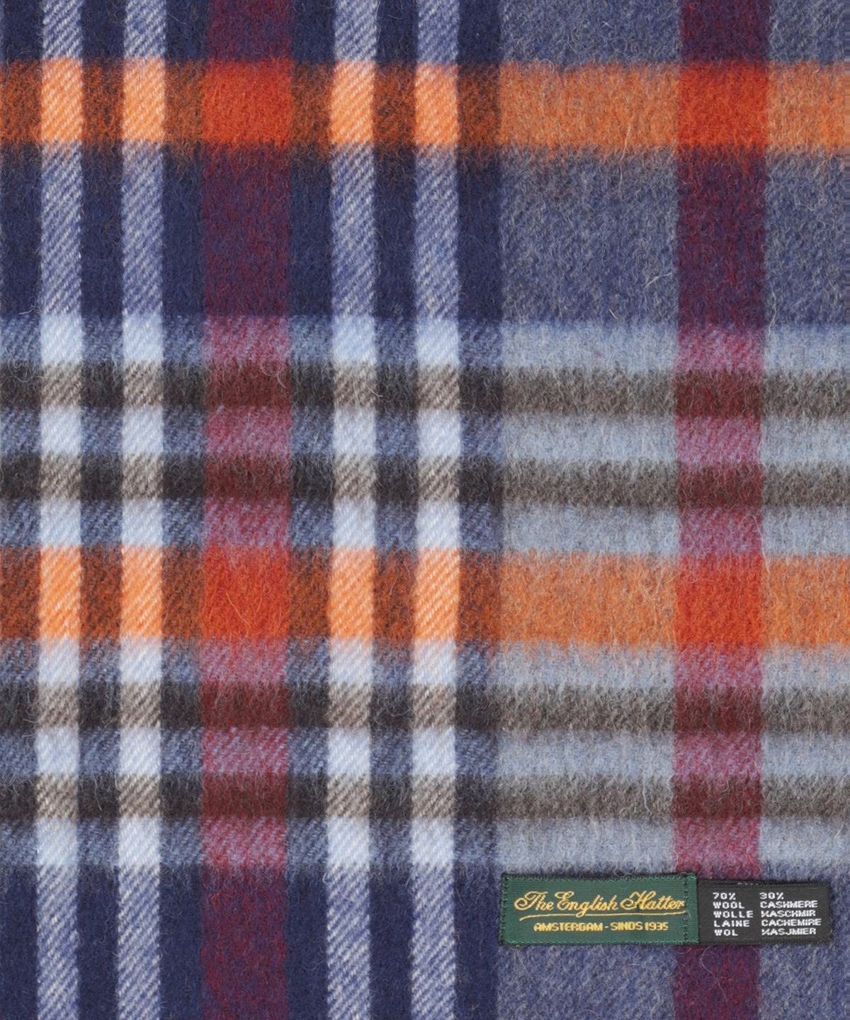 Sjaal Wol/Cashmere 30X190 | Donkerblauw Oranje Multi