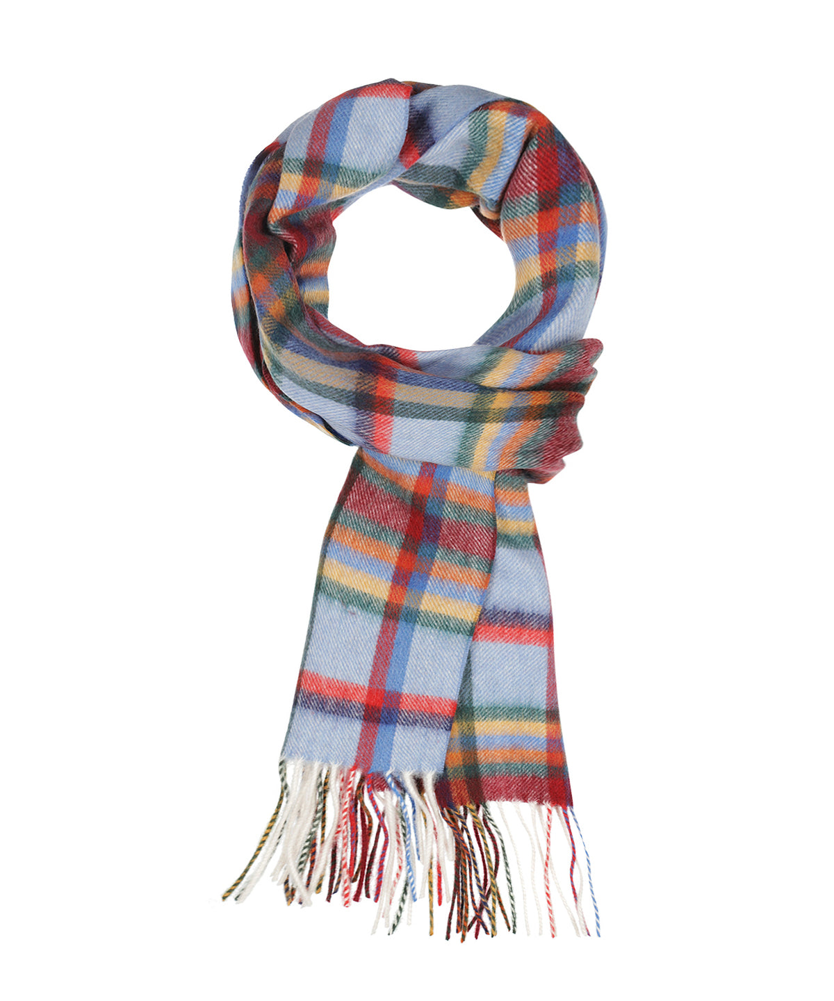 Sjaal Wol/Cashmere 30X190 | Lichtblauw Bordeaux Multi