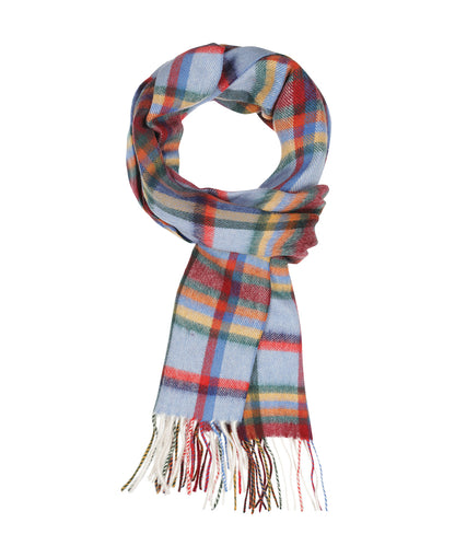 Sjaal Wol/Cashmere 30X190 | Lichtblauw Bordeaux Multi