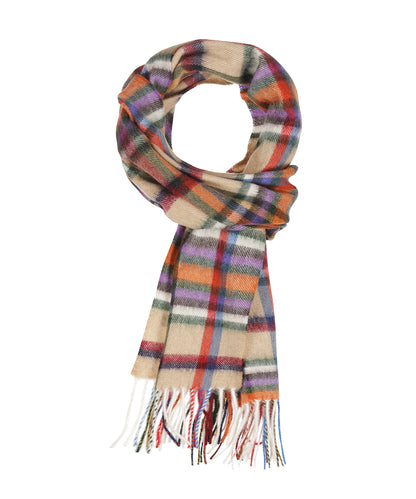 Sjaal Wol/Cashmere 30X190 | Lichtbruin Blauw Multi