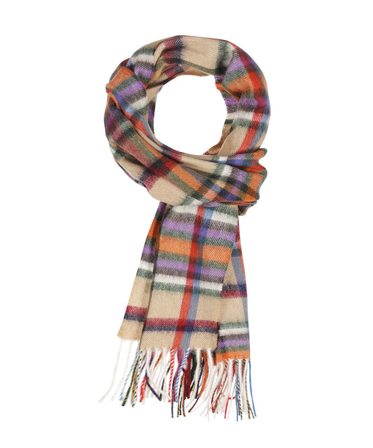 Sjaal Wol/Cashmere 30X190 | Lichtbruin Blauw Multi
