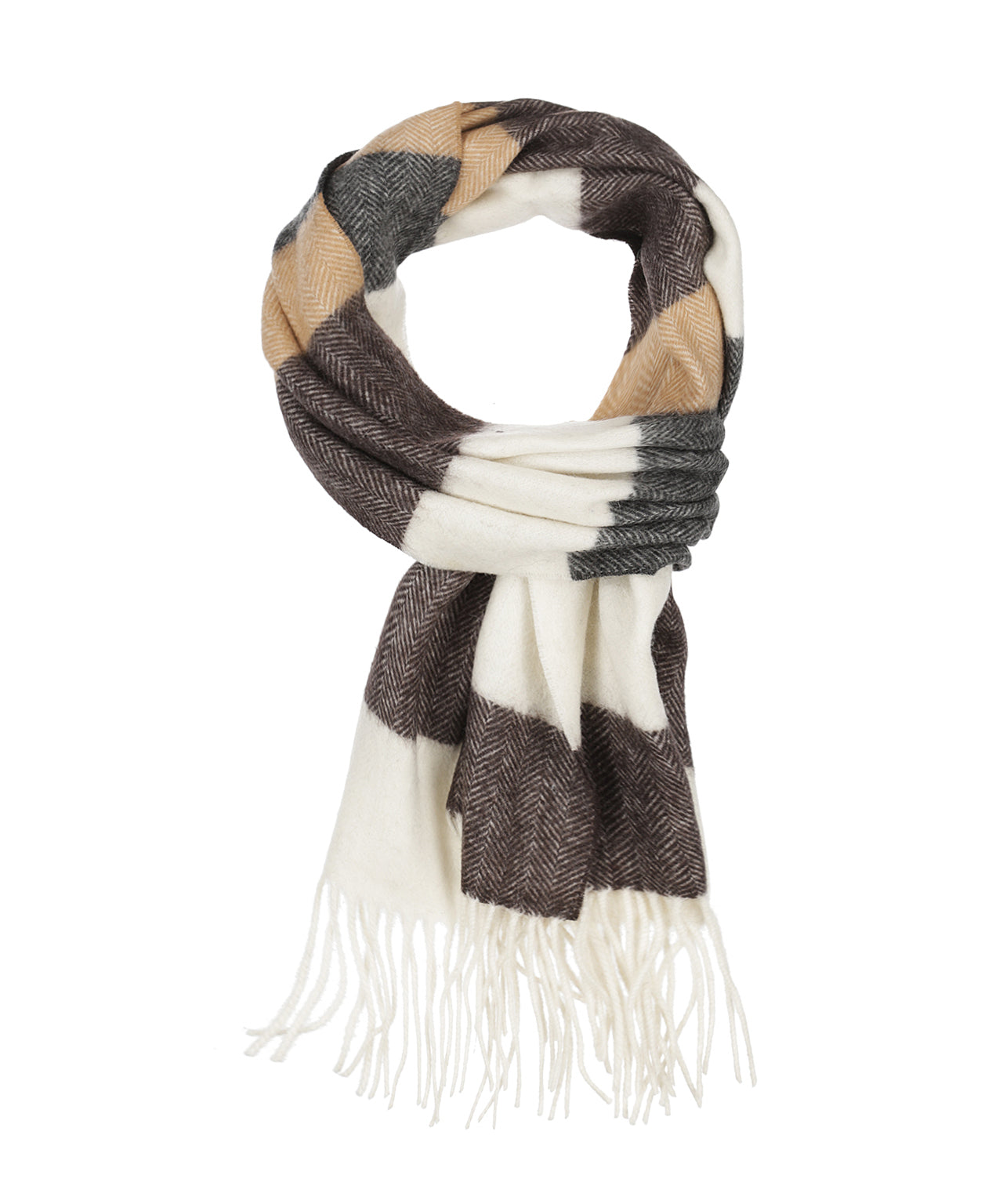 Sjaal 100% Wol | Bruin Wit Blok