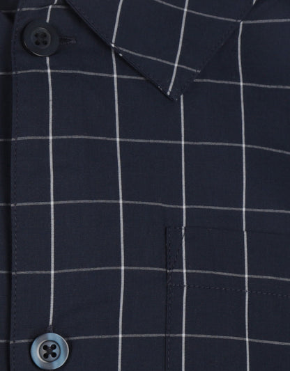 Pyama Katoen | Navy ruit