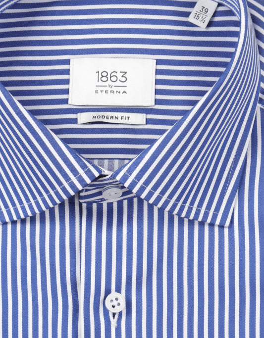 Shirt striped semi spread collar | Blue