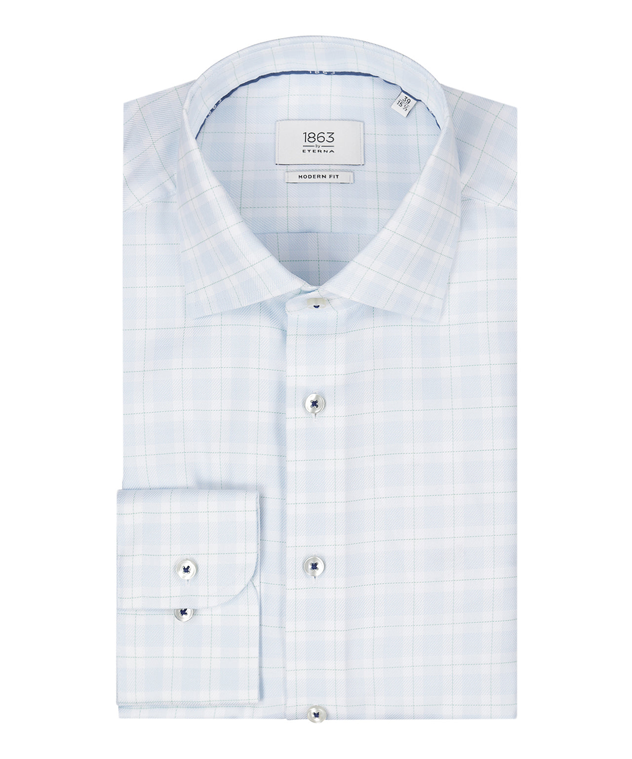Shirt katoen | Combi ruit Lichtblauw/Wit