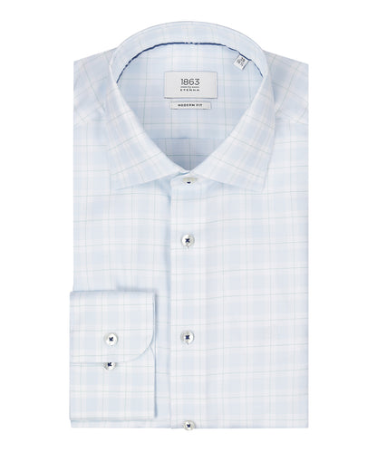 Shirt katoen | Combi ruit Lichtblauw/Wit