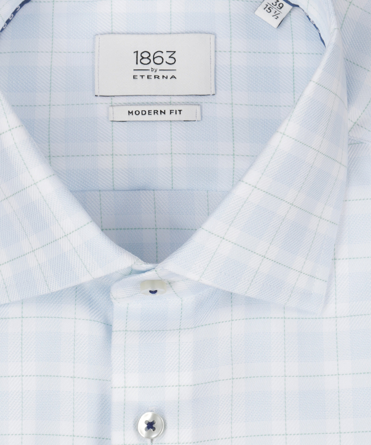 Shirt katoen | Combi ruit Lichtblauw/Wit