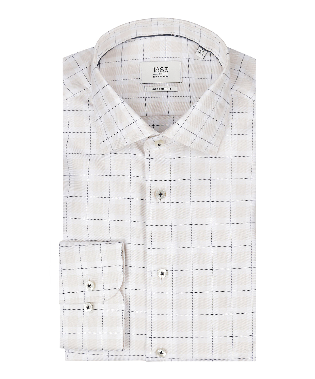 Shirt katoen | Combi ruit Beige/Wit