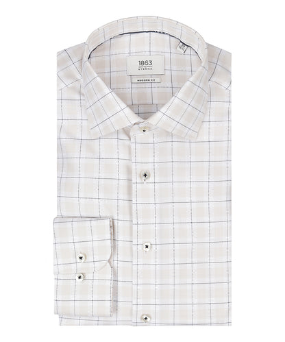 Shirt katoen | Combi ruit Beige/Wit
