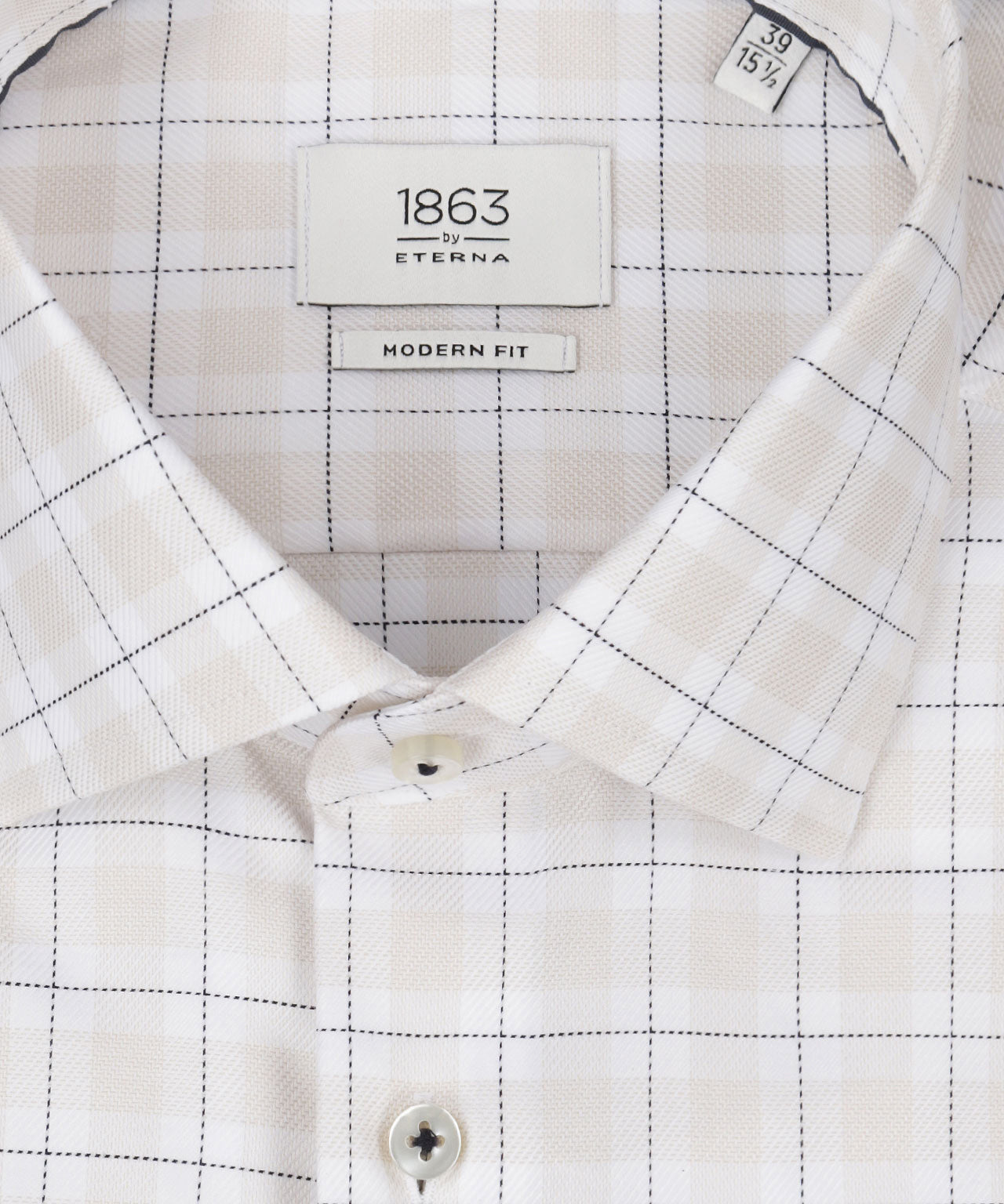 Shirt katoen | Combi ruit Beige/Wit