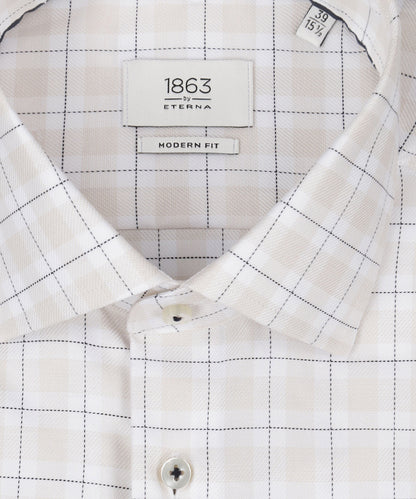 Shirt katoen | Combi ruit Beige/Wit