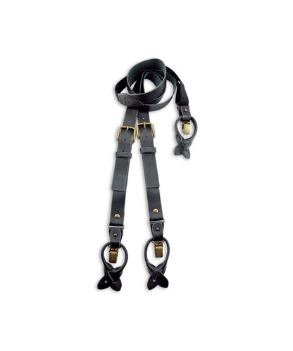 Leder-Hosenträger, 2-in-1, mit Clips und Laschen | Schwarz