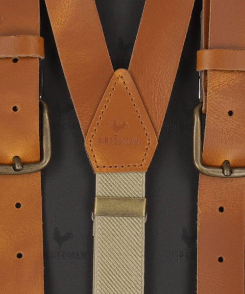 Leren 2-in-1 bretels met clips en patten | Bruin