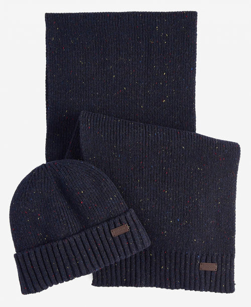 Barbour Carlton Sjaal en Muts Cadeauset | Navy Blauw