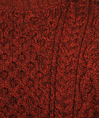 Aran Crew Neck Cable Knit Sweater | Bordeaux Red