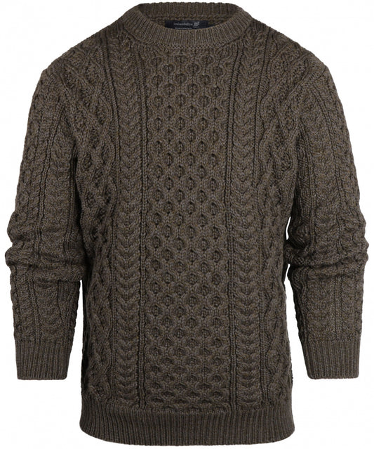 Aran Crew Neck Cable Knit Sweater | Green