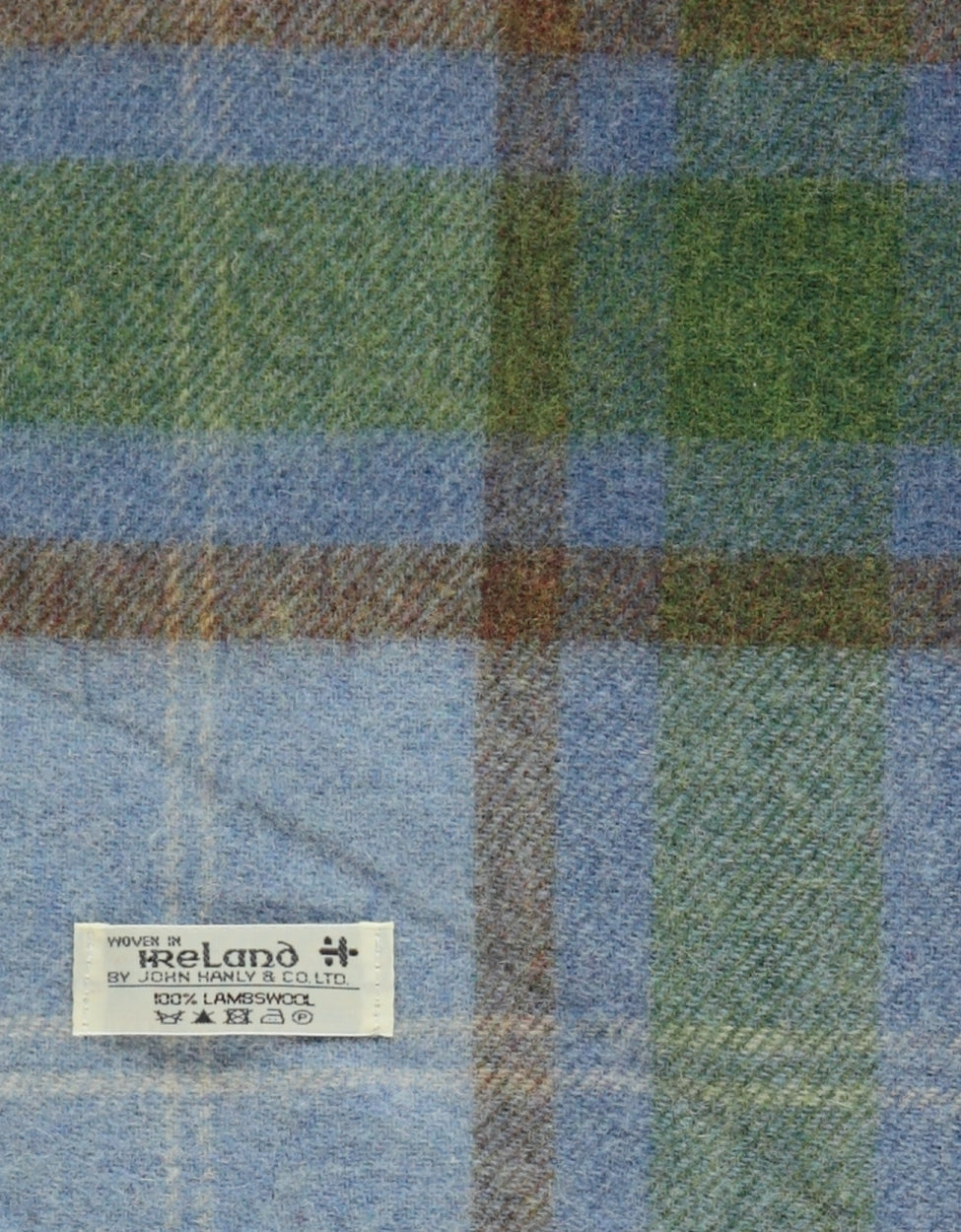 Checked Lambswool Scarf | Light Blue Green Check