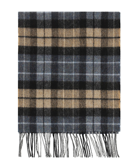 Karierter Lammwollschal | Denimblau Beige Anthrazit Karo