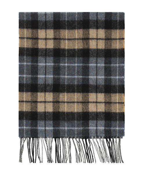 Geruite Lamswollen Sjaal | Denim Blue Beige Charcoal Plaid