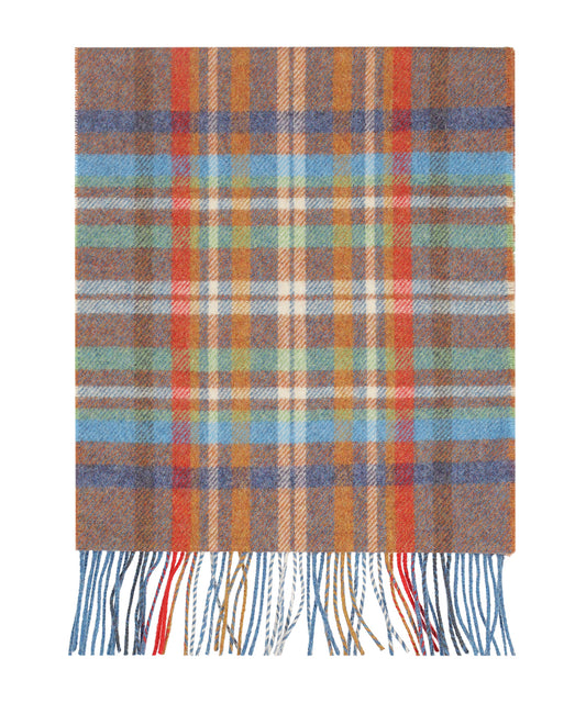 Lambswool Scarf | Orange Blue Plaid